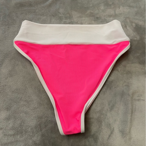 New! Beach Riot Emmy pink white ribbed high waisted bikini bottom 24918 - Picture 9 of 10